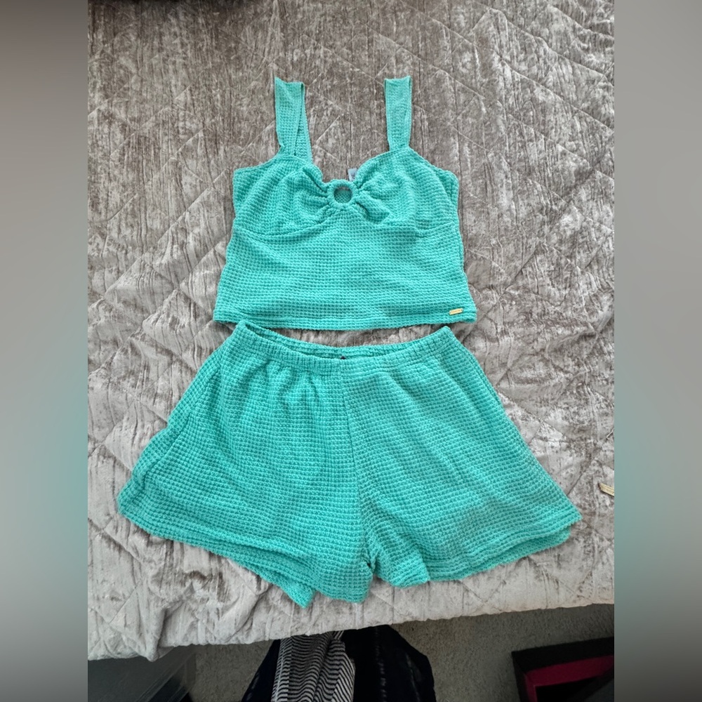 Adore Me Green Pajama Set with Sweetheart Neckline